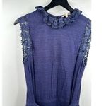 Rebecca Taylor Sleeveless Navy Blue Crochet 100% Linen Dress Size Large Photo 2