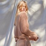 Lunya Reversible Ribbed Cotton Silk Blend Sweater Size Large Tan Photo 1