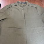 ZARA  Basic Chiffon Blouse‎ Women's Size Large Green Military Style Long Sleeves Photo 6