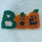 BOO Pumpkin Halloween Jewelry Pin Brooch Seed Bead on Leather Like Backing Photo 1