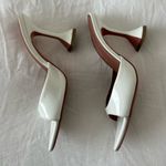 Amina Muaddi  White Pointed Heel Patent Leather Mules Sandal Block Heels Wedding Photo 6