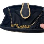 Black & Gold Hard Shell Embroidered Shoulder Bag Cross Body Purse & Chain Strap Photo 6