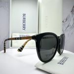Burberry New  Sunglasses Black Front Round Pantos Frame Checkered Arms Gray Lens Photo 0