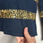 WR9000 Women’s Navy Blue Silk/Cashmere Gold Sequin Striped Sweater size M Size M Photo 5