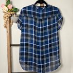 EXPRESS  Navy Black‎ and White Chiffon Plaid Sheer Top Size Small Photo 2