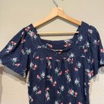 Lucky Brand Floral Square Neck Peasant Short Sleeve Cotton Top Size S Blue Photo 2