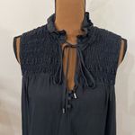 Free People  black Ruffle me up ruffled smocked detail front tie top size S Photo 5