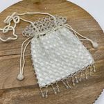 Vintage Beaded Drawstring Bag White Iridescent Boho Cocktail Wedding Photo 5