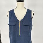 Ellen Tracy Ellen‎ Tracey Linen Blend Utility Sleeveless Size M Gold Tassel Zipper Blouse Photo 5