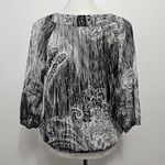 Dress Barn  Silver & White Lurex Paisley Blouson Blouse Size Medium Photo 4