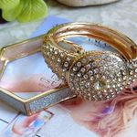 2 Gold with Crystal Shimmer Bangle Bracelets Hinge / Clamper Style Photo 0