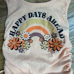 Zoe & Liv | Ribbed Graphic Side Tie Hippie Boho Tank Top Size S Photo 9