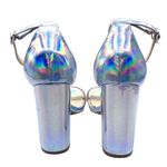 Wild Diva  Silver Holographic Heeled Open Toe Sandals 7 Party Ankle Strap Buckle Photo 6