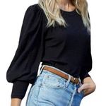 Nation Ltd Nation Puff Sleeve 100% Pima Cotton Pleated Tee Shirt Black Women's Size Medium Photo 0