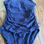 Athleta  Womens Navy Blue Ruched Square Neck One Piece Swim Suit Size Small Photo 2