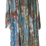 Multiples  Kimono Top Open Mesh Embroidery SZ LG  Sheer Patchwork Boho Fairy Chic Photo 0