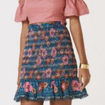 Farm Rio  Blue and Pink Chic Edgy Feminine Bohemian Whimsica Floral Skirt Size XL Photo 0