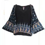 Free People Black & Gold Medallion Wide Sleeve Peasant Blouse Photo 3