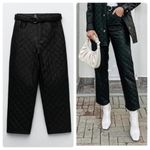 ZARA Faux Leather Belted High Waist Pants Trousers 4387/223 XS Black Straight Photo 14