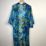 Vintage California Dynasty Sheer Floral Burnout Open Kimono Robe Duster womens S Blue Photo 6