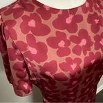 Dress Forum  Dress Mini Floral Satin Silky Ruffle Puffed Sleeves Lined Pink Red Photo 3