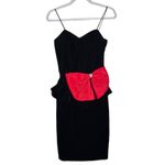 1980s Jitwo’s by Harmon & Co Black Velvet Cocktail Dress w Red Bow XS Photo 2