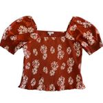 Madewell  Georgette Lucie Floral Smocked Top‎ Square Neck Puff Sleeve Rust Size M Photo 10