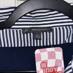 Adrianna Papell  Navy and White Striped Button Down Shirt Photo 2