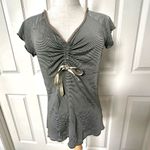 Join grey and white striped short sleeved gathered top Size M Photo 2
