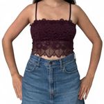Aerie Lace Cropped Tank Longline Bralette Burgundy Size Small Photo 5