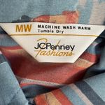 Vintage 70s JCPenney Fashions Top Western Print Blue Sheer Button Down Shirt Size M Photo 6