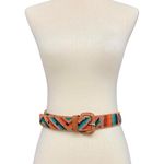 Vintage Woven Leather Belt Multicolor Southwestern Stripe Size 34 Boho Hippy EUC Orange Photo 8