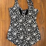 Tropical Escape Black And White Floral Ruched One Piece Swimsuit Photo 2