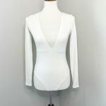 Forever 21 Bodysuit  Long Sleeve Deep V-Neck Ribbed White Photo 1