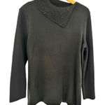 Adrianna Papell Sweater Womens Large Wool Blend Beaded Neck Hem Pullover Black Photo 0
