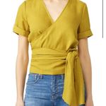 J.O.A. Womens Wrap Front Linen Blend Crop Top Size Medium Yellow/Green Photo 0