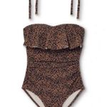 Kona Sol  Swim Women's Bandeau Flounce High Coverage One Piece Swimsuit NEW Small Photo 2