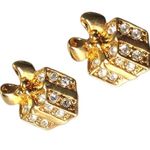 Signed Avon Vintage Miniature Sparkling Christmas Package 1992 Pierced Earrings Gold Photo 0