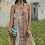 ZARA  maxi long flowy halter pleated brown beaded bohemian summer dress Photo 3