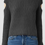 AllSaints Ria Jumper Cut Out Black Rib Knit Crewneck Pullover Long Sleeve Large Photo 0