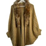 Freeway Apparel Freeway Size L Cardigan Sweater Cocoon Cable Knit Open Fur Trim Dolman Sleeve Photo 1