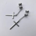 2 Piece Dangling Silver Cross Earrings Photo 1