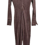 GSUWOO So Real Velvet Zip Front Jumpsuit V Neck Long Sleeve Form‎ Fitting Sexy Purple Size L Photo 0