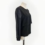 Tibi  Black Layer Blouse W Sheer  Long Sleeves Button Back  Silk Top Wool Size 4 Photo 3