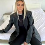 ZARA Straight Cut Faux Leather Blazer Lapel Collar Oversized Jacket Black XS NEW Photo 0