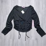 Crave fame Black Ruched Surplice Long Sleeve Top XL Photo 0