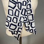 Vintage Long Scarf Abstract Shapes Squarish Narrow Dark Navy Blue White 27" x 5" Photo 4