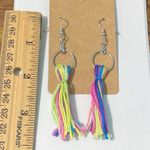 None Rainbow Tassel Fringe Statement Earrings Slip On Dangle Hoop Silver Green Pink Photo 1