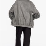 ZARA  Faux Suede Bomber Jacket Ruched Sleeves Grey Size Large Photo 1