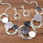 Boutique Fashionable Round Chunky Necklace Set earrings Silver Black Gray womens jewelry Photo 0